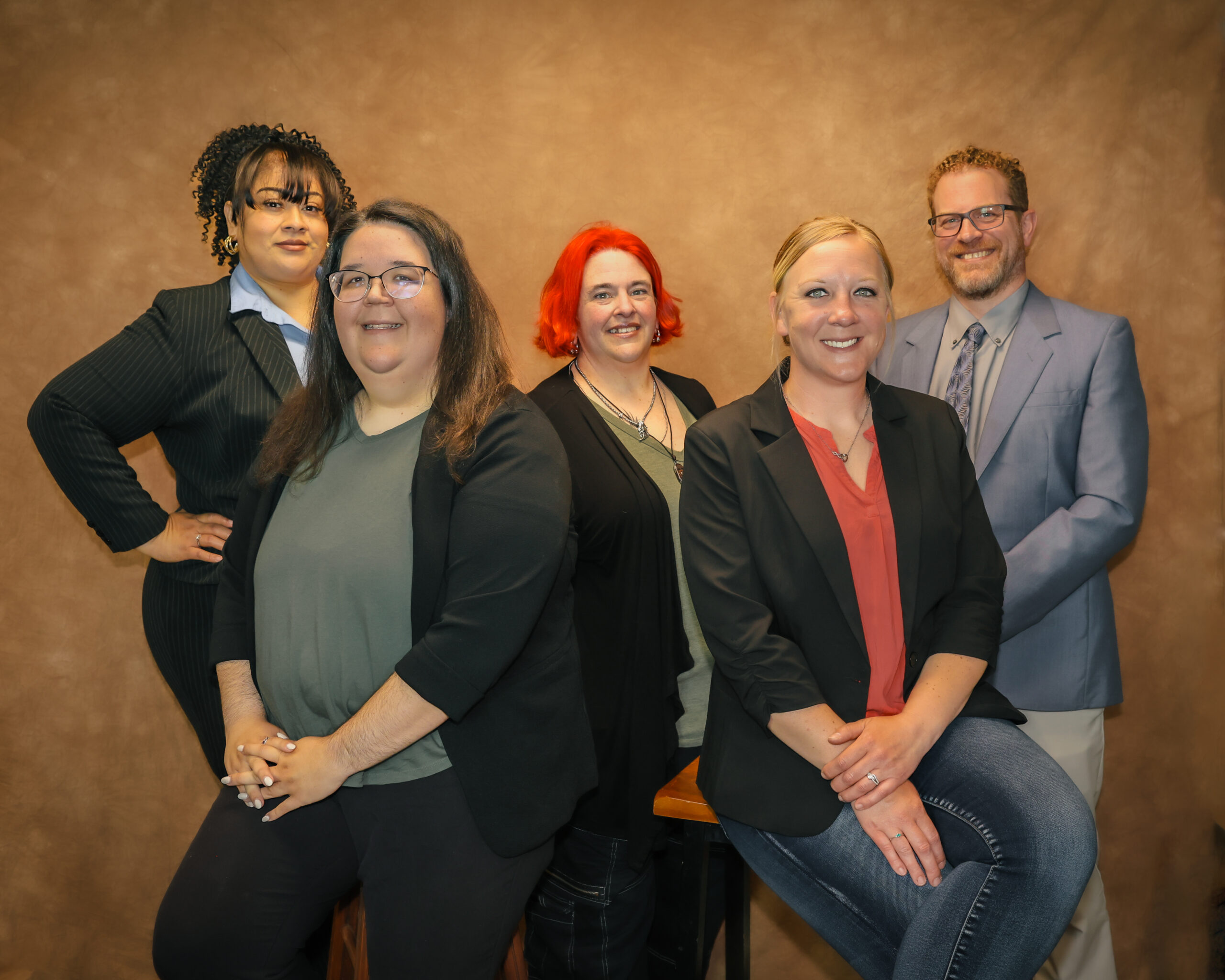Image of Dakota Roots Job Advisors. Front row, left to right: Pattie and Cassie. Back row, left to right: Isabel, Danielle and Alex.  